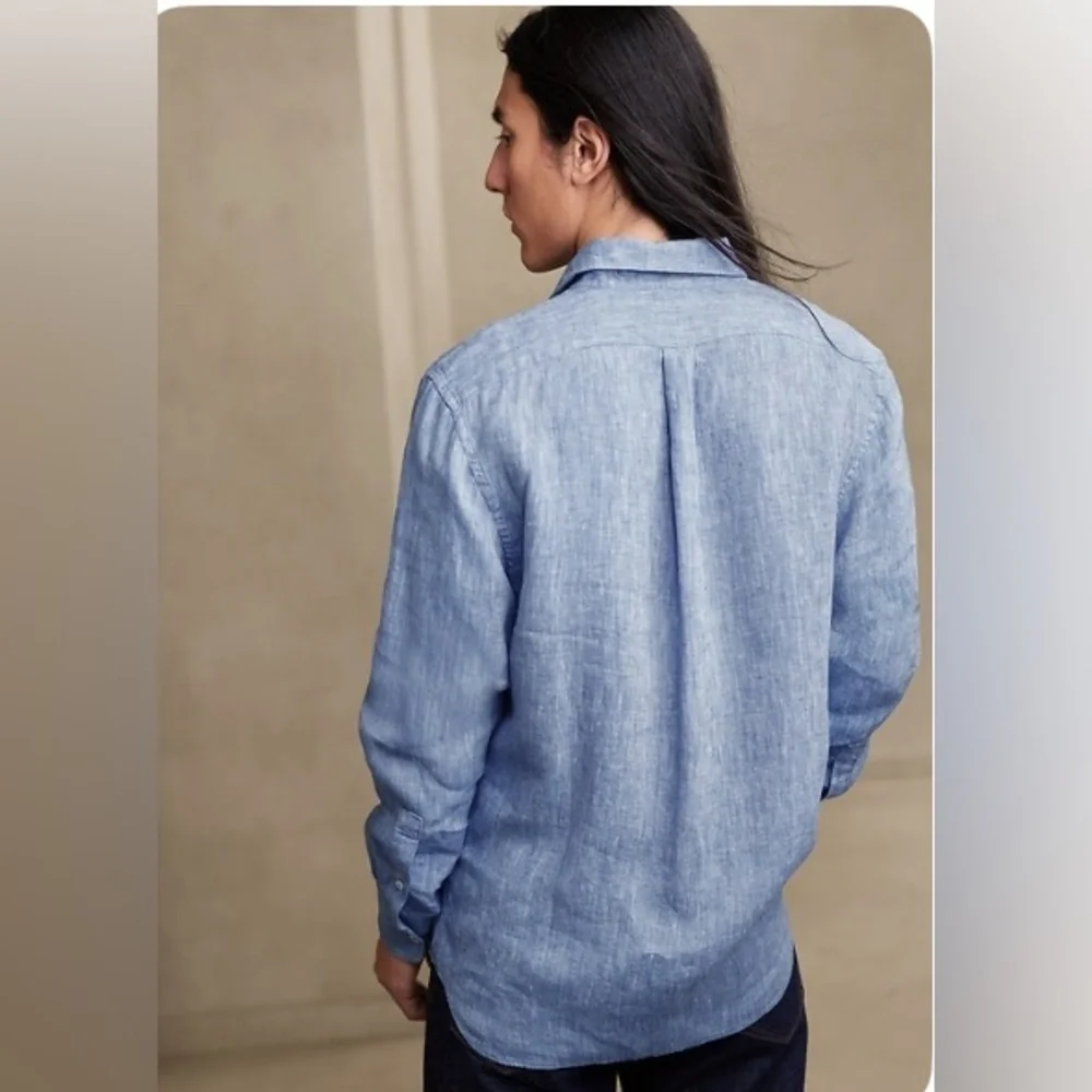 NWT Banana Republic Castillo Linen Light Blue Shirt Size Small